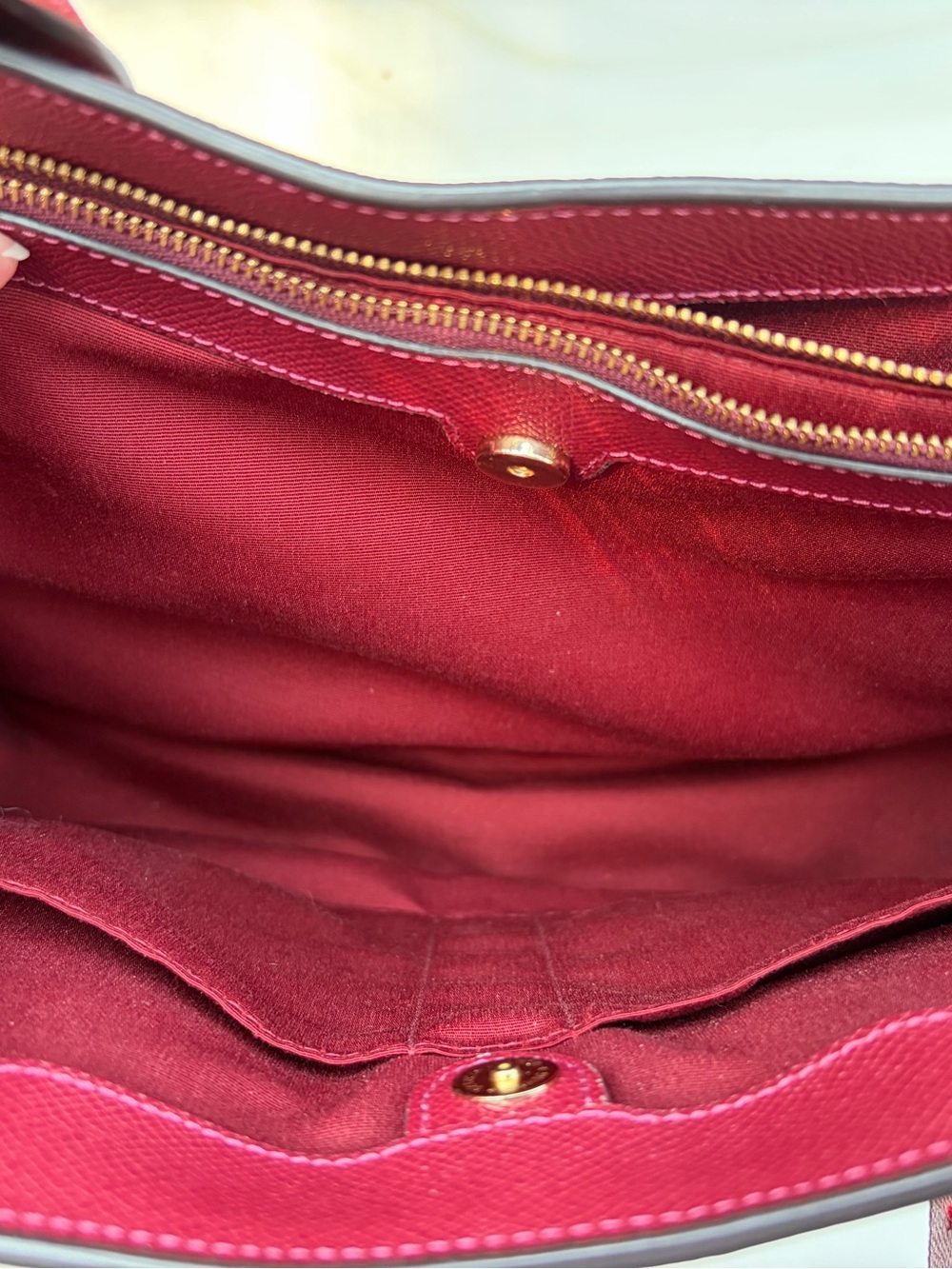 Coach Dark Cherry Red Leather Tote with Gold Hardware - Picture 5 of 16